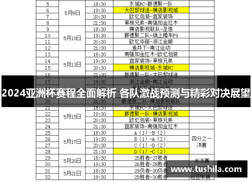 2024亚洲杯赛程全面解析 各队激战预测与精彩对决展望